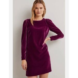 BODEN NWT Purple Velvet Long sleeve mini shift Cut out Dress Cocktail Size 16 US